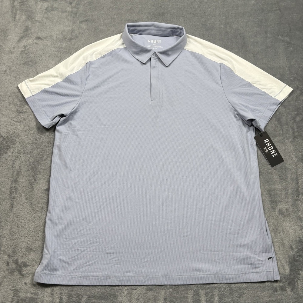 Rhone Momentum Tech Golf Polo Shirt Mens XL Zen Blue/ Bright White Stretch NWT